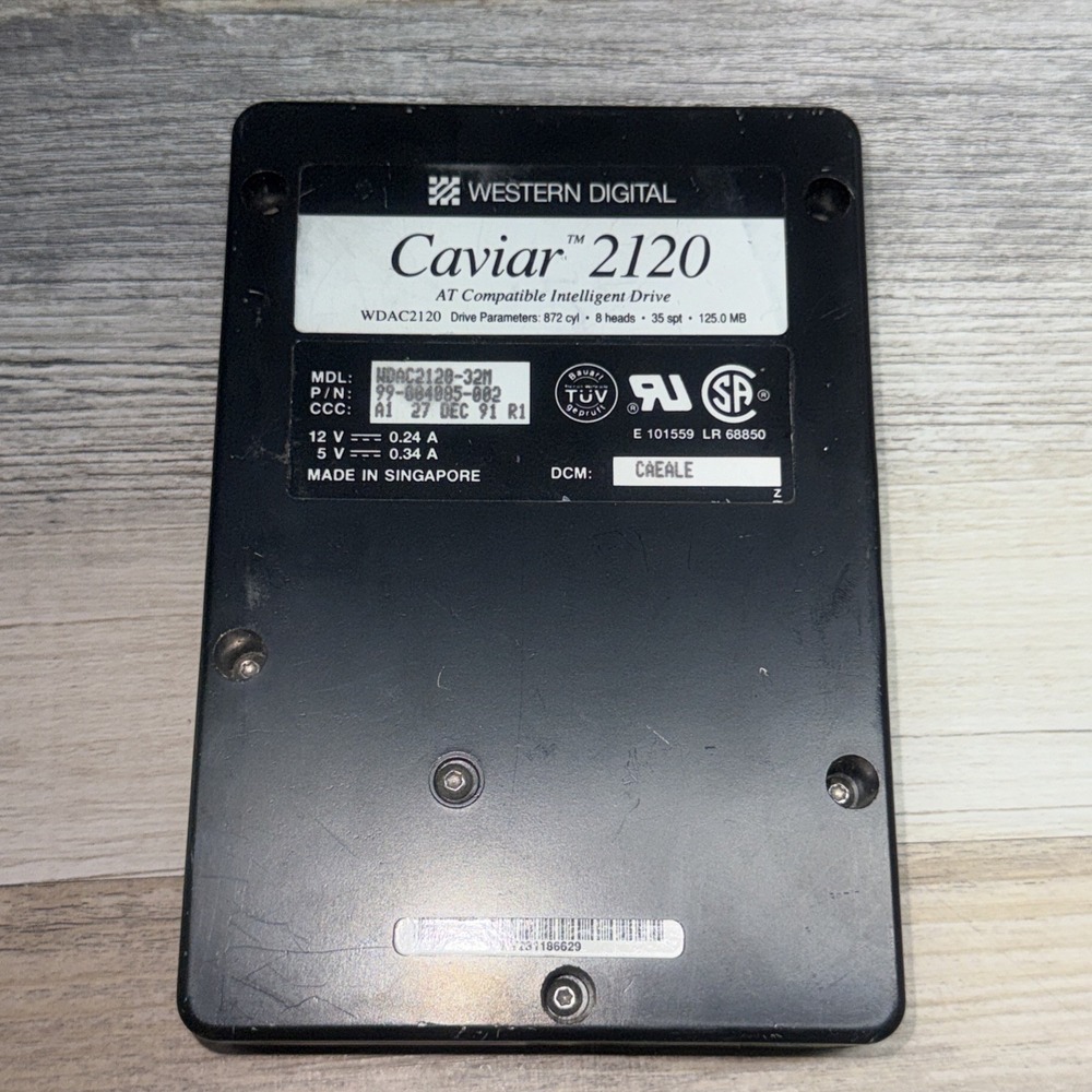 Vintage Western Digital Caviar 2120 3.5in 125MB IDE Internal Hard Drive Black